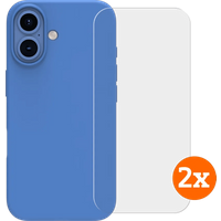 BlueBuilt Back Cover iPhone 16 Blauw + Screenprotector Glas Duo Pack