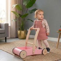 Houten loopkar 1 jaar retro roze, krasvrije rubberen wielen en extra stabiel ontwerp Little Walker - Bandits and Angels