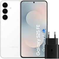 Samsung Galaxy S25 FE 128GB Wit 5G + Samsung Oplader 25 Watt Zwart
