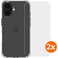 BlueBuilt Protective Back Cover iPhone 16 Transparant + Screenprotector Glas Duo Pack