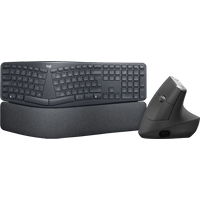 Logitech K860 + Logitech MX Vertical Ergo Muis