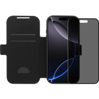 BlueBuilt Apple iPhone 17 Pro Book Case Leer Zwart + BlueBuilt iPhone 17 Pro Privacy Screenprotector Glas