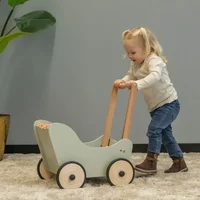 Houten Poppenwagen 1 jaar olijfgroen Little Angel olive green  - Bandits & Angels