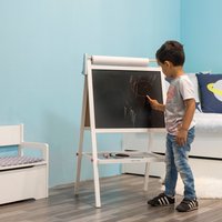 Houten schoolbord voor kinderen wit, 2 in 1 krijtbord en magnetisch whiteboard met tekenrol - Bandits and Angels