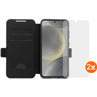 BlueBuilt Samsung Galaxy S25 Book Case Zwart + Screenprotector Glas Duo Pack