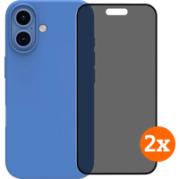 BlueBuilt Back Cover iPhone 16 Blauw + Privacy Filter Screenprotector Glas Duo Pack