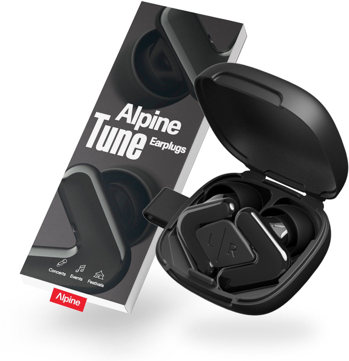 Alpine Tune Oordopjes Festival - Concert Oordopjes met Geluidsdemping - Hifi Geluidskwaliteit - 19dB Gehoorbescherming met Helder Geluid - 4 Maten Oordoppen - Voor Concerten, Feesten, Raves & Clubs - Zwart