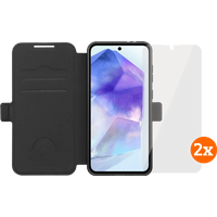 BlueBuilt Samsung Galaxy A56 Book Case Zwart + Screenprotector Glas Duo Pack