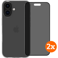 BlueBuilt Back Cover iPhone 16 Transparant + Privacy Filter Screenprotector Glas Duo Pack