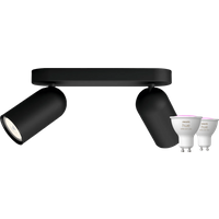 Philips Pongee opbouwspot - 2 spots - zwart + Philips Hue White and Color GU10 (2x)