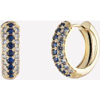 Addison Pave Huggie Hoop Earrings - Rhodium Plated Brass / Red Swarovski Crystals
