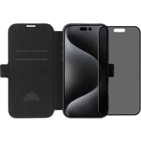BlueBuilt Apple iPhone 16 Pro Max Book Case Leer Zwart + Privacy Screenprotector Glas