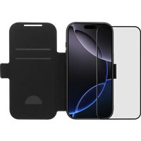 BlueBuilt Apple iPhone 17 Pro Book Case Leer Zwart + BlueBuilt iPhone 17 Pro Screenprotector Glas