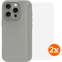 BlueBuilt Back Cover iPhone 16 Pro Grijs + Screenprotector Glas Duo Pack