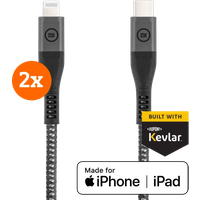 BlueBuilt Usb C naar Lightning Kabel 1,5m Kevlar Zwart Duo Pack