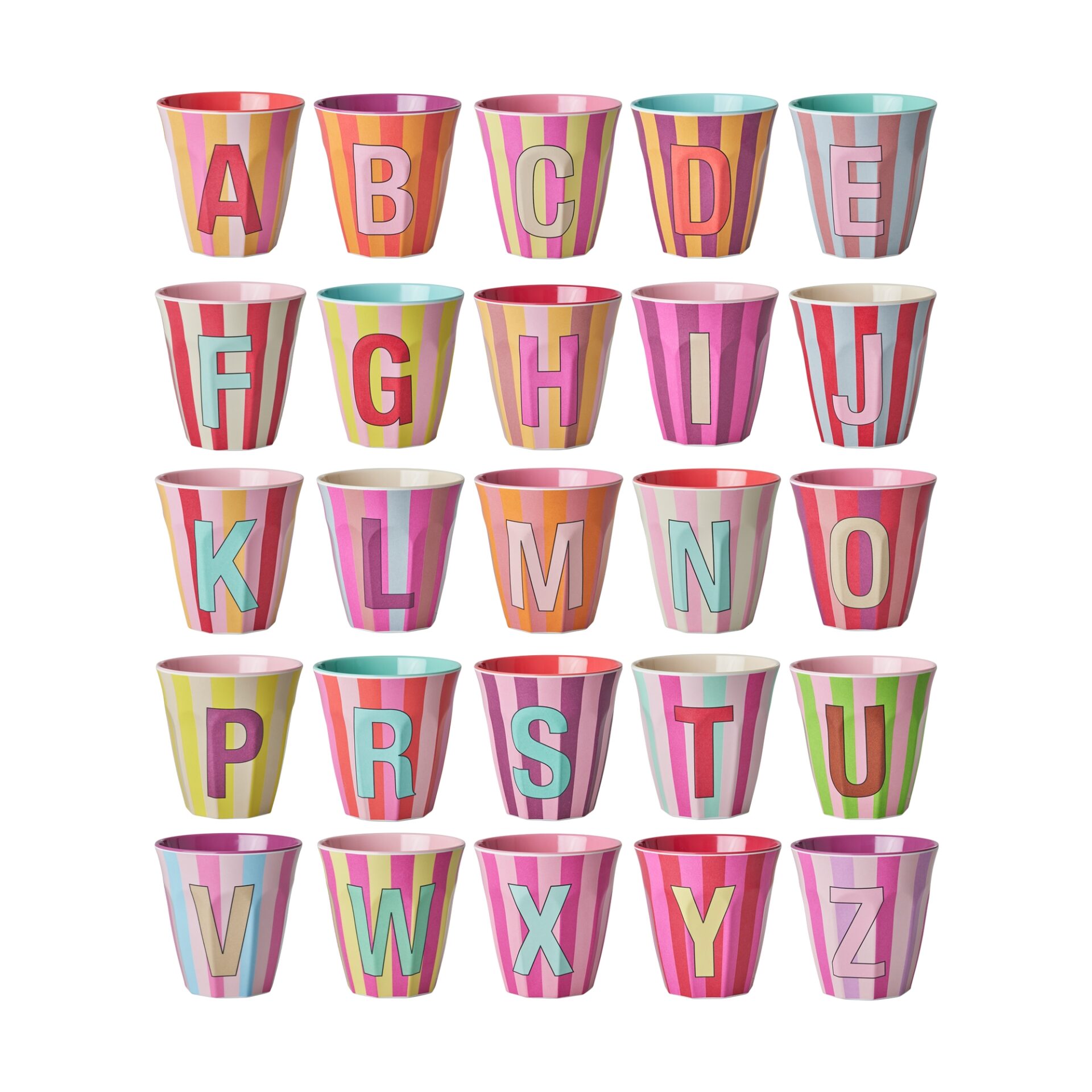 Rice melamine beker alfabet - multicolor stripe roze