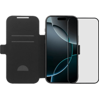 BlueBuilt Apple iPhone 17 Pro Max Book Case Leer Zwart + BlueBuilt iPhone 17 Pro Max Screenprotector Glas