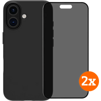 BlueBuilt Back Cover iPhone 16 Zwart + Privacy Filter Screenprotector Glas Duo Pack