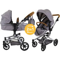 Poppenwagen 2 jaar met verstelbare hoge duwstang Modern Angel 2in1 Grijs Limited - Bandits and Angels