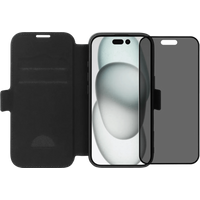 BlueBuilt Apple iPhone 16 Book Case Leer Zwart + Privacy Filter Screenprotector Glas