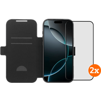 BlueBuilt Apple iPhone 17 Pro Max Book Case Leer Zwart + Screenprotector Duo Pack