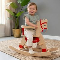 Houten Hobbelpaard vanaf 1 jaar met beugel, klassiek hout met rood | Bandits and Angels