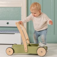 Houten loopkar 1 jaar retro groen, krasvrije rubberen wielen en extra stabiel ontwerp Little Walker - Bandits and Angels