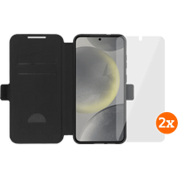 BlueBuilt Galaxy S25 Plus Book Case Zwart + Screenprotector Glas Duo Pack