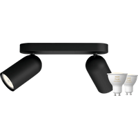 Philips Pongee opbouwspot - 2 spots - zwart + Philips Hue White Ambiance GU10 (2x)