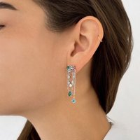 Joelle Dangle Chain Earrings - Rhodium Plated