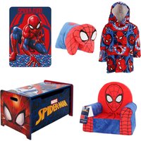 Spiderman thuisblijfset; speelgoedkist, fleecedeken, hoodie deken, kussen en stoel