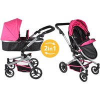 Poppenwagen 2 jaar met verstelbare hoge duwstang tot 8 jaar Black Angel 2in1 Roze - Bandits and Angels