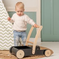 Houten loopkar 1 jaar zwart, krasvrije rubberen wielen en extra stabiel ontwerp Little Walker - Bandits and Angels