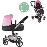 Poppenwagen 2 jaar met verstelbare hoge duwstang tot 8 jaar Black Angel 2in1 Soft Pink - Bandits and Angels